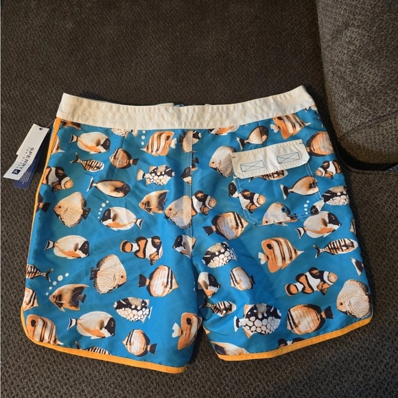 Sperry  Sider Swim Trunks Men 38 Blue Orange Fish Graphic Board Shorts New Ocean - Picture 13 of 14